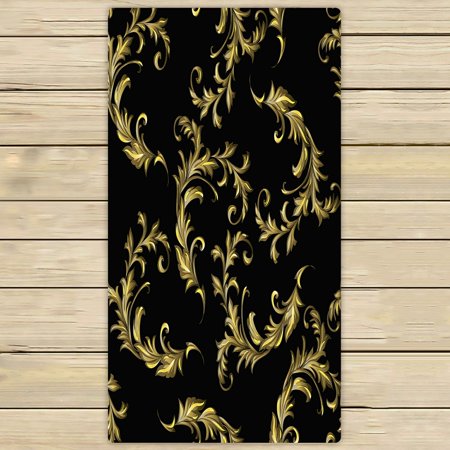 ABPHQTO Baroque Gold Scrolls Black Towels,Beach Bath Pool Sprot Travel Hand Spa Towel 30x56 Inch