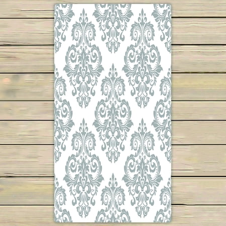 ABPHQTO Baroque Gray White Texture Floral Ornament Towels Beach Bath Pool Sprot Travel Hand Spa Towel 30x56 Inch