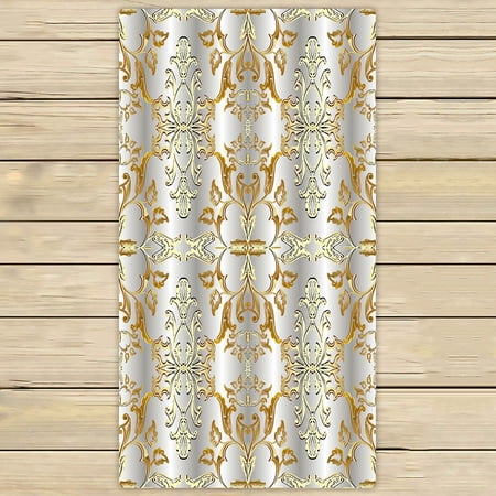 ABPHQTO Baroque Pattern White Floral Damask Towels,Beach Bath Pool Sprot Travel Hand Spa Towel 30x56 Inch