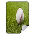 thumbnail image 1 of ABPHQTO Baseball On The Fake Green Grass Fleece Blanket Fleece Back Throw Blanket 58x80inch, 1 of 1