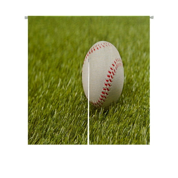 ABPHQTO Baseball On The Fake Green Grass Japanese Noren Curtain Doorway Door Window Treatment Curtains Cotton Linen Curtain 85x90 cm