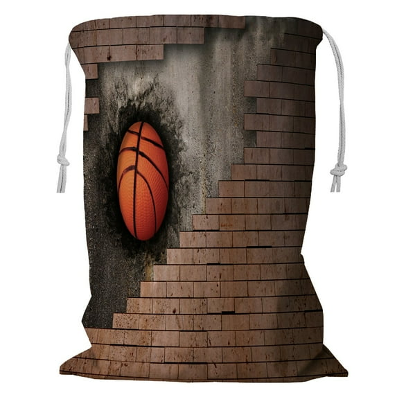 ABPHQTO Basketball Embedded In A Brick Wall Storage Basket Laundry Bag with Drawstring 18x24 Inch
