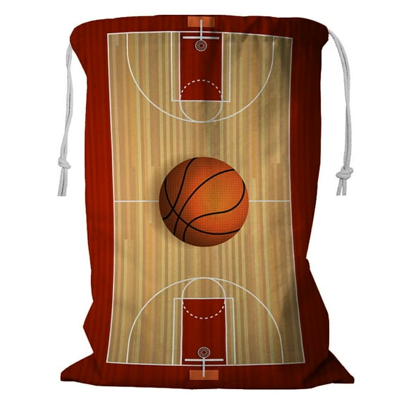 ABPHQTO Basketball Hardwood Court Floor Storage Basket Laundry Bag with Drawstring 18x24 Inch