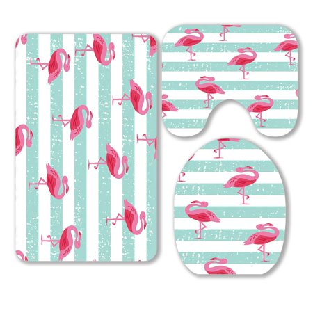 ABPHQTO Beachy Flamingo 3 Piece Bathroom Rugs Set Bath Rug Contour Mat and Toilet Lid Cover