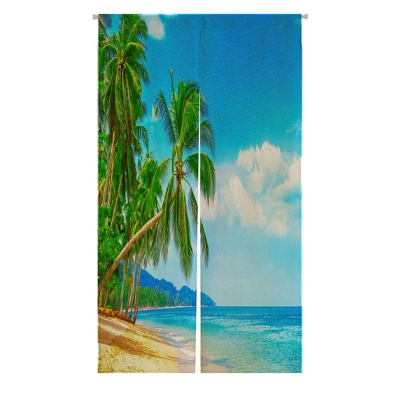 ABPHQTO Beautiful Beach View Of Nice Tropical Beach Japanese Noren Curtain Doorway Door Window Treatment Curtains Cotton Linen Curtain 105x120 cm