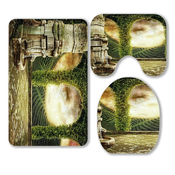 ABPHQTO Beautiful Fairy Tale View Of Mystic Landscape 3 Piece Bathroom Rugs Set Bath Rug Contour Mat and Toilet Lid Cover