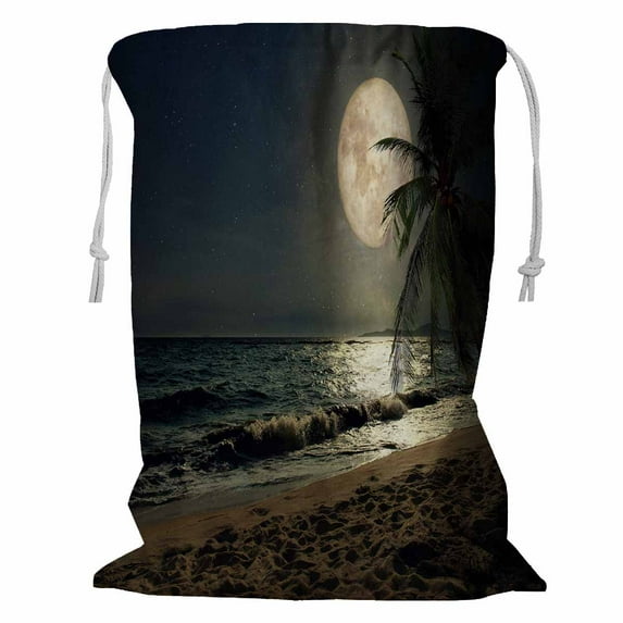 ABPHQTO Beautiful Fantasy Tropical Beach Milky Way Star Moon Storage Basket Laundry Bag with Drawstring 24x32 Inch
