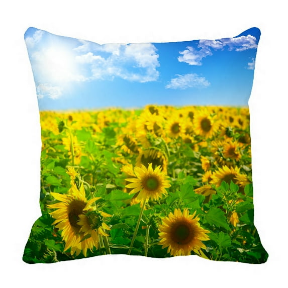 ABPHQTO Beautiful Landscape Sunflower Field Cloudy Blue Sky Pillow Case Pillow Cover Pillow Protector Two Sides For Couch Bed 20x20 Inch
