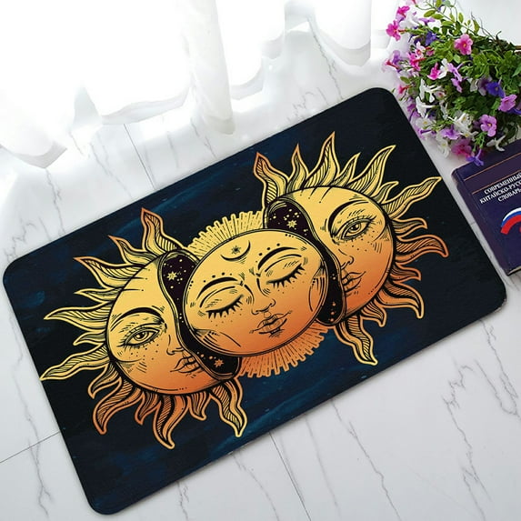 ABPHQTO Beautiful Moon And Sun With Faces Doormat Entrance Rug Area Rug Floor Mat Home Decor 30x18 Inch