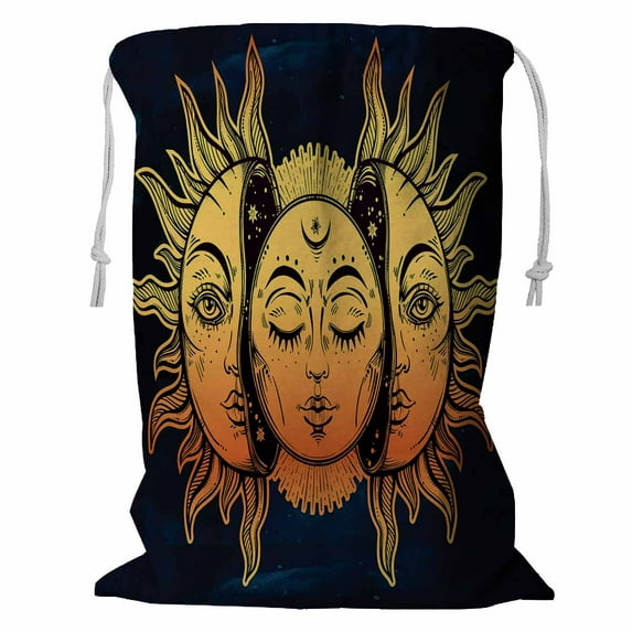 ABPHQTO Beautiful Moon And Sun With Faces Storage Basket Laundry Bag with Drawstring 24x32 Inch