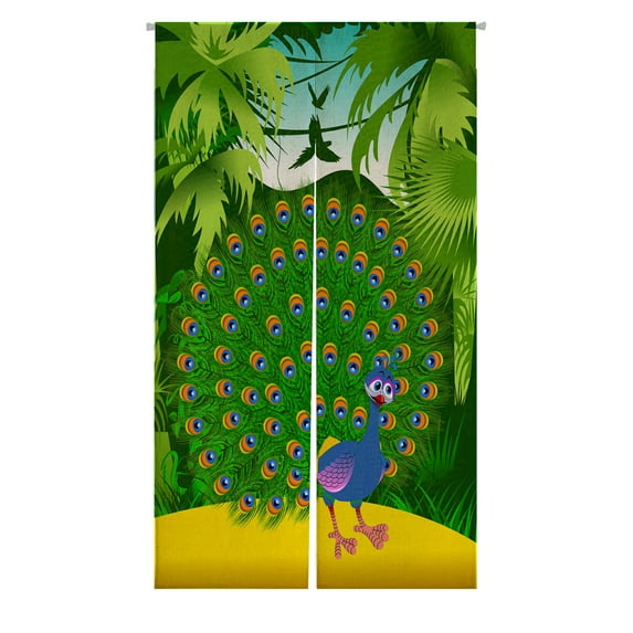ABPHQTO Beautiful Peacock Japanese Noren Curtain Doorway Door Window Treatment Curtains Cotton Linen Curtain 85x150 cm