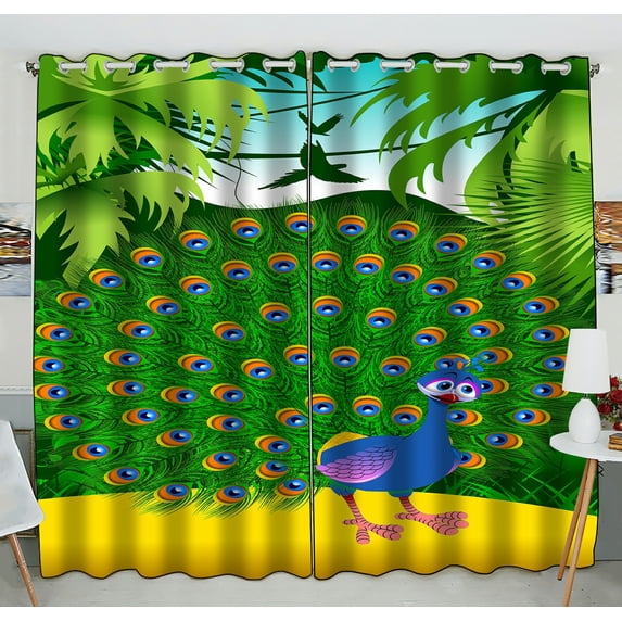 ABPHQTO Beautiful Peacock Window Curtain Kitchen Curtain Window Drapes Panel 52x84 inch (Two Piece)