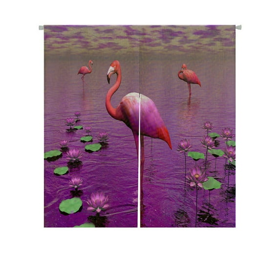 ABPHQTO Beautiful Pink Flamingos Water Lilies Violet Sky Japanese Noren Curtain Doorway Door Window Treatment Curtains Cotton Linen Curtain 85x120 cm