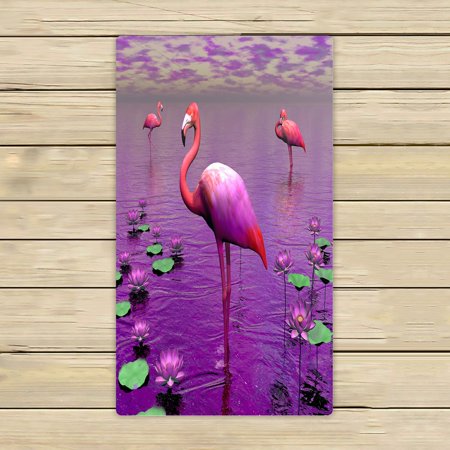 ABPHQTO Beautiful Pink Flamingos Water Lilies Violet Sky Towels Beach Bath Pool Sprot Travel Hand Spa Towel 16x28 Inch