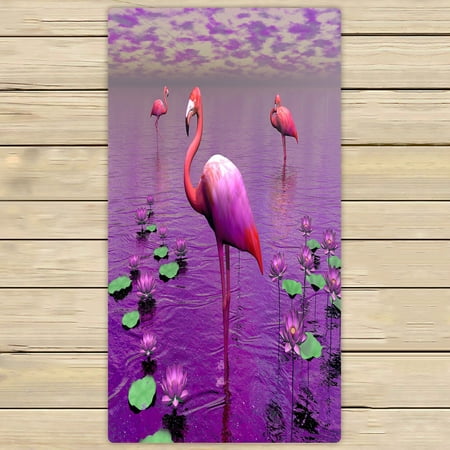 ABPHQTO Beautiful Pink Flamingos Water Lilies Violet Sky Towels Beach Bath Pool Sprot Travel Hand Spa Towel 30x56 Inch