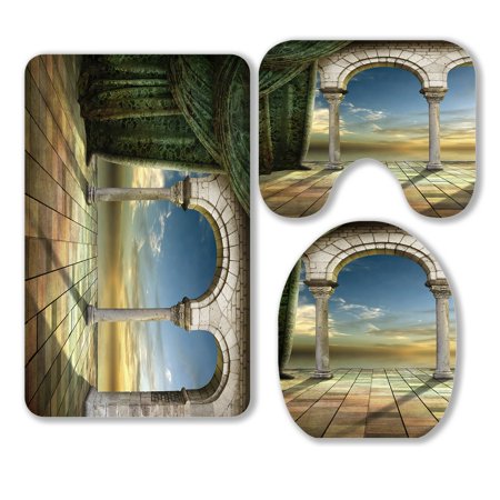 ABPHQTO Beautiful Romantic Place With View Of Sunset 3 Piece Bathroom Rugs Set Bath Rug Contour Mat and Toilet Lid Cover
