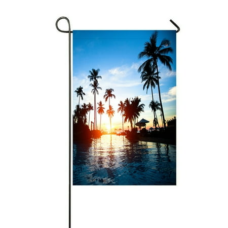 ABPHQTO Beautiful Sunset At A Beach Resort In The Tropics Home Outdoor Garden Flag House Banner Size 12x18 Inch
