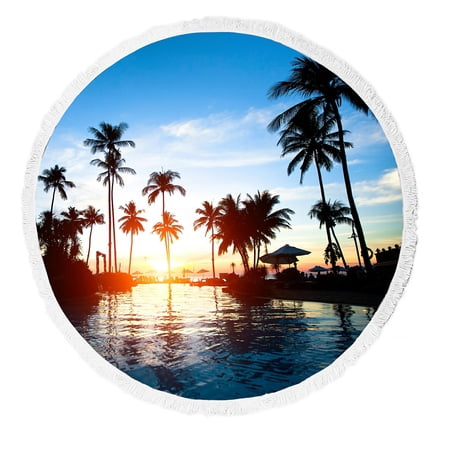 ABPHQTO Beautiful Sunset At A Beach Resort In The Tropics Round Beach Blanket with Tassels Beach Throw Towel Yoga Mat Picnic Blanket