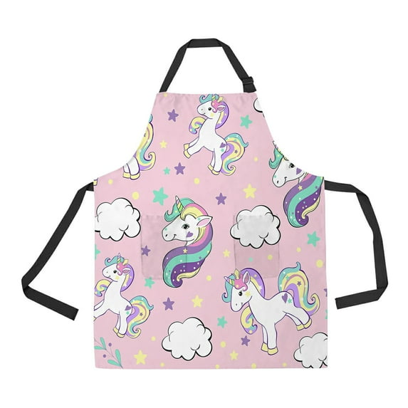 ABPHQTO Beautiful Unicorns And Clouds On A Pink Apron Home Kitchen Apron with Pockets