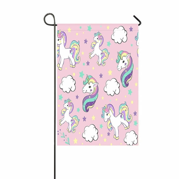 ABPHQTO Beautiful Unicorns And Clouds On A Pink Home Outdoor Garden Flag House Banner Size 12x18 Inch