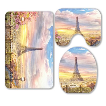 ABPHQTO Beautiful View From The Balcony On The Paris 3 Piece Bathroom Rugs Set Bath Rug Contour Mat and Toilet Lid Cover