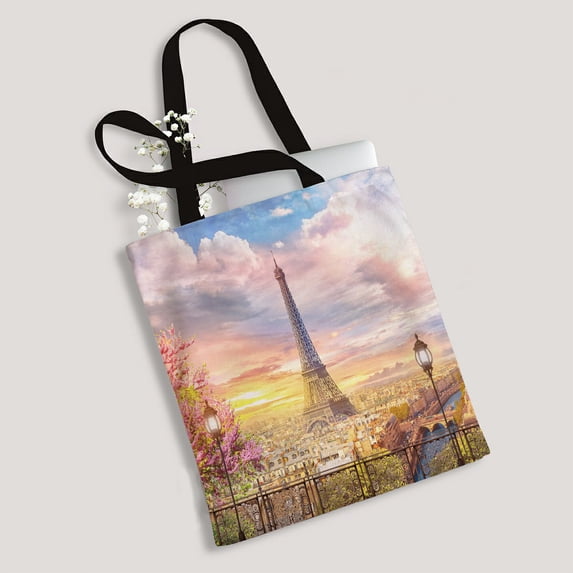ABPHQTO Beautiful View From The Balcony On The Paris Canvas Bag Reusable Tote Grocery Shopping Bags Tote Bag 14x16 inch