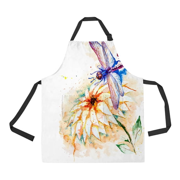 ABPHQTO Beautiful Watercolor Flying Violet Dragonfly Lily Flower Apron Home Kitchen Apron with Pockets