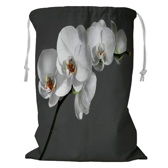 ABPHQTO Beautiful White Orchid Storage Basket Laundry Bag with Drawstring 24x32 Inch