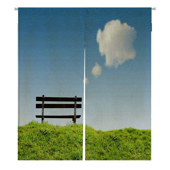 ABPHQTO Bench Green Grass Clouds Clear Blue Sky Japanese Noren Curtain Doorway Door Window Treatment Curtains Cotton Linen Curtain 85x150 cm