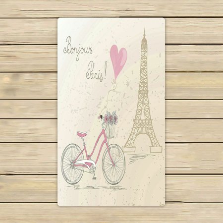 ABPHQTO Bicycle Basket Full Flowers Eiffel Tower Paris Towels Beach Bath Pool Sprot Travel Hand Spa Towel 16x28 Inch