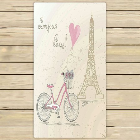 ABPHQTO Bicycle Basket Full Flowers Eiffel Tower Paris Towels Beach Bath Pool Sprot Travel Hand Spa Towel 30x56 Inch