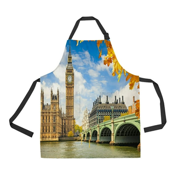 ABPHQTO Big Ben With Autumn Leaves London Apron Home Kitchen Apron with Pockets
