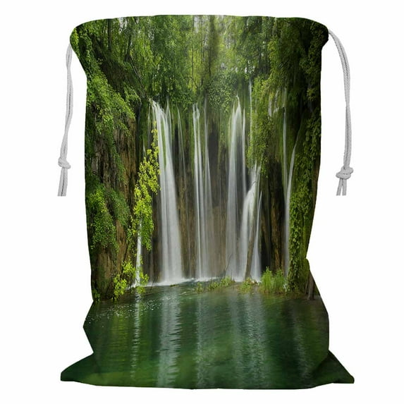 ABPHQTO Big Waterfall From Plitvice Storage Basket Laundry Bag with Drawstring 18x24 Inch