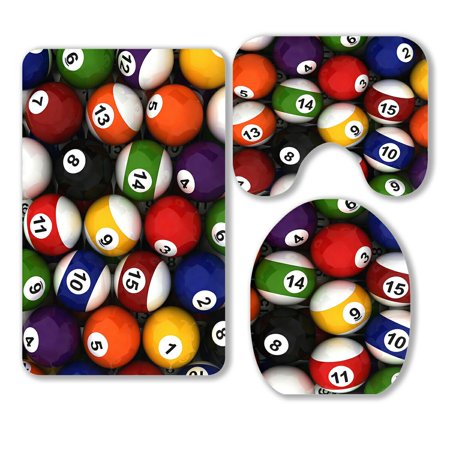 ABPHQTO Billiard Balls 3 Piece Bathroom Rugs Set Bath Rug Contour Mat and Toilet Lid Cover