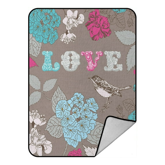 ABPHQTO Bird Flowers Fleece Blanket Fleece Back Throw Blanket 58x80 Inch