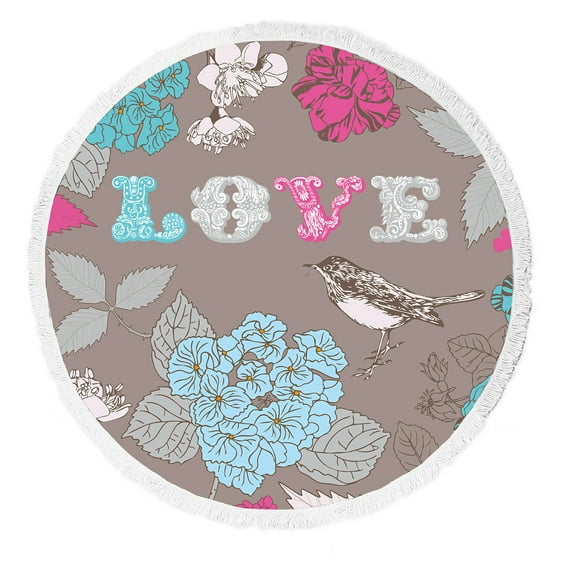 ABPHQTO Bird Flowers Round Beach Blanket with Tassels Beach Throw Towel Yoga Mat Picnic Blanket