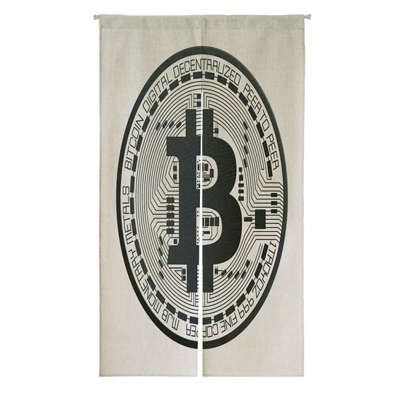 ABPHQTO Bitcoin Digital Currency Japanese Noren Curtain Doorway Door Window Treatment Curtains Cotton Linen Curtain 85x120 cm