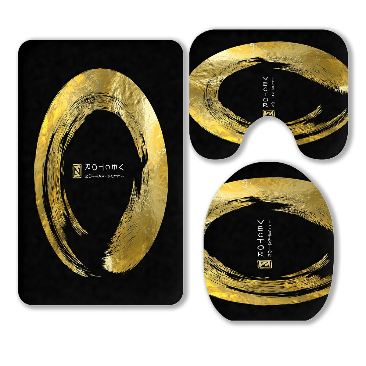 ABPHQTO Black And Gold Design 3 Piece Bathroom Rugs Set Bath Rug