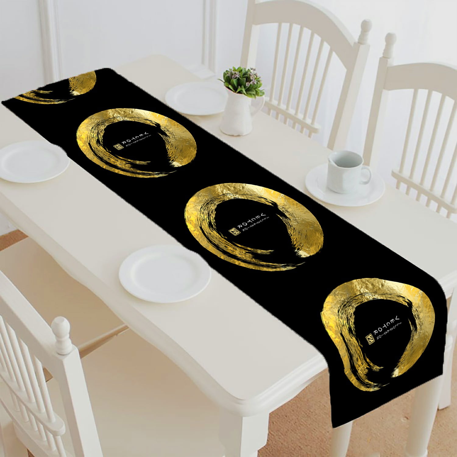 ABPHQTO Black And Gold Design Table Runner Placemat Tablecloth For Home