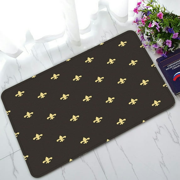 ABPHQTO Black And Gold Fleur De Lis Vintage Classic Doormat Entrance Rug Area Rug Floor Mat Home Decor 30x18 Inch