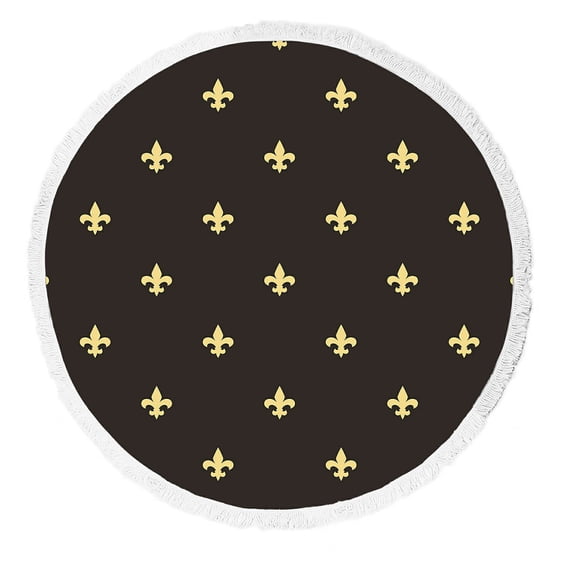 ABPHQTO Black And Gold Fleur De Lis Vintage Classic Round Beach Blanket with Tassels Beach Throw Towel Yoga Mat Picnic Blanket