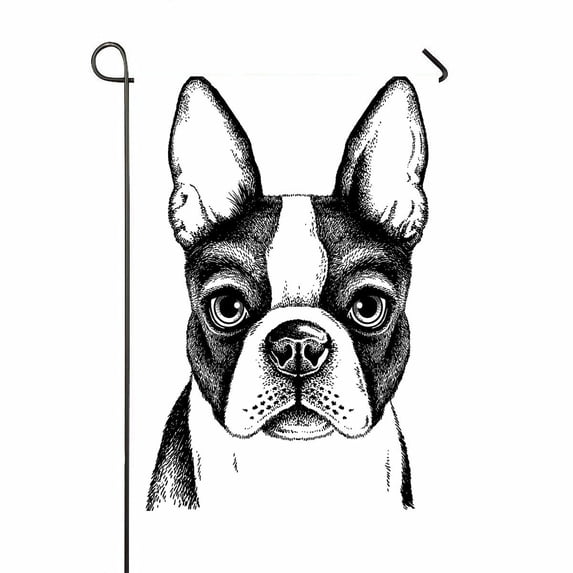 ABPHQTO Black And White Sketch Of A Fawn Boston Terrier Face Home Outdoor Garden Flag House Banner Size 28x40 Inch