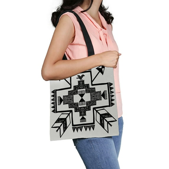ABPHQTO Black White Canvas Bag Reusable Tote Grocery Shopping Bags Tote Bag 14x16 inch