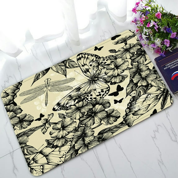 ABPHQTO Blooming Phlox Butterflies And Dragonflies Doormat Entrance Rug Area Rug Floor Mat Home Decor 30x18 Inch