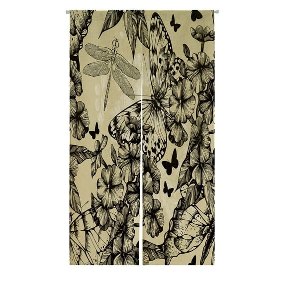 ABPHQTO Blooming Phlox Butterflies And Dragonflies Japanese Noren Curtain Doorway Door Window Treatment Curtains Cotton Linen Curtain 85x150 cm