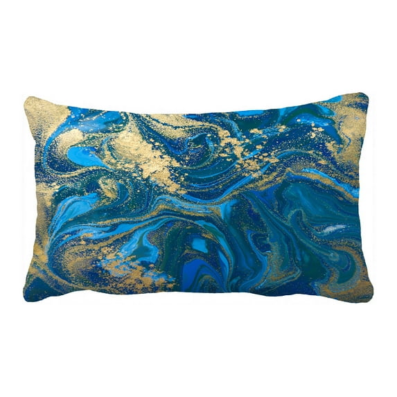 ABPHQTO Blue And Gold Liquid Texture Pillow Case Pillow Cover Pillow Protector Two Sides For Couch Bed 20x30 Inch