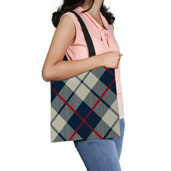 ABPHQTO Blue Beige Fabric Texture Diagonal Canvas Bag Reusable Tote Grocery Shopping Bags Tote Bag 14x16 inch