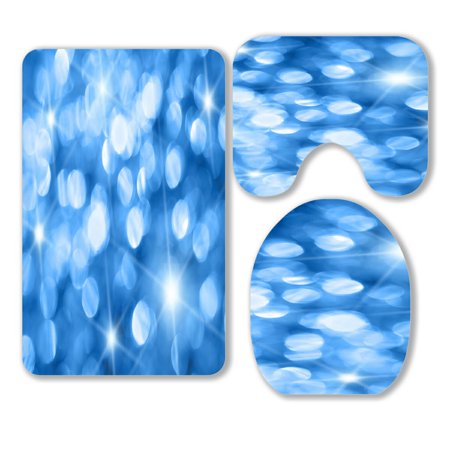 ABPHQTO Blue Holiday Lights Out Of Focus With Stars 3 Piece Bathroom Rugs Set Bath Rug Contour Mat and Toilet Lid Cover