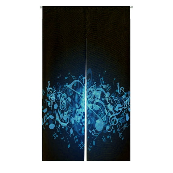 ABPHQTO Blue Music With Fly Notes Japanese Noren Curtain Doorway Door Window Treatment Curtains Cotton Linen Curtain 85x150 cm