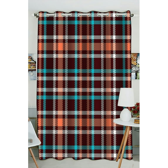 ABPHQTO Blue Red Brown Tartan Checkered Plaid Grommet Blackout Curtain Room Darkening Curtains 52x84 inch (One Piece)